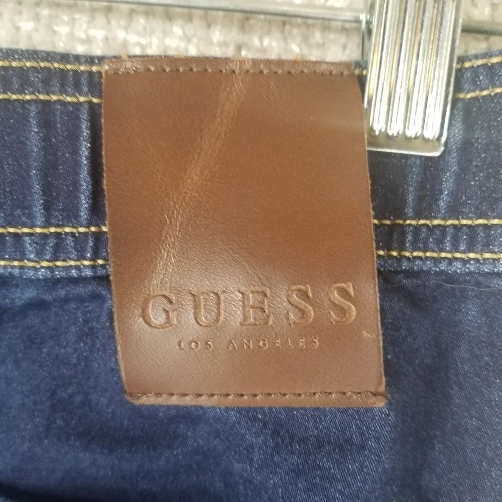 Guess Los Angeles Roll Cuff Jean Shorts Youth 12 Blue Denim‎ Zip Tie Waist EUC